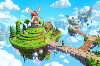 design unity 3d game environment, game map level and game 3d scene terrain
