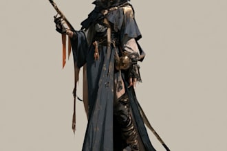 design a dark fantasy warrior character with cinematic details