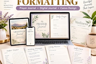 do journal design and formatting, prayer journal, digital journal canva design