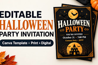 design an editable canva halloween party invitation