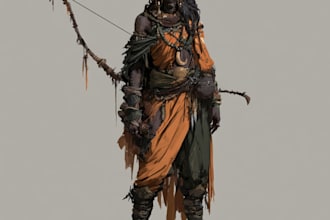 create a cinematic post apocalyptic explorer character design