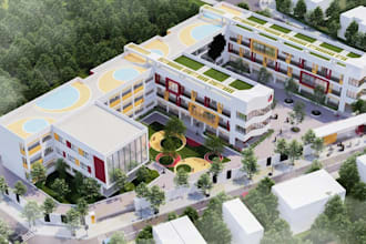 revamp 3d primary school building design, learning space environ, kindergarten