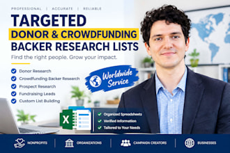 provide targeted donor and crowdfunding backer research lists