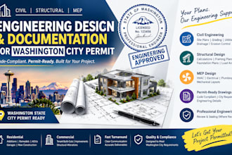 provide civil structural mep design engineering stamp for washington city permit