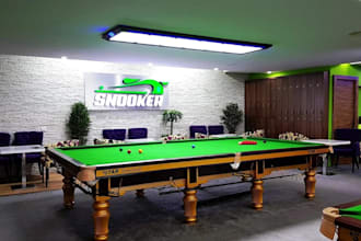 layout 3d billiard hall,sports bar interior,snooker cue racks,lounge area render