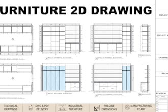 design 2d custom furniture drawings, millwork with cut list