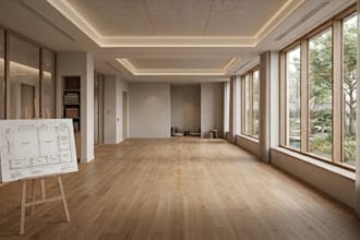 create a modern yoga studio layout focused on flow