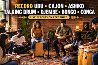record live udo, cajon, talking drum, ashiko, djembe, and congo for your song