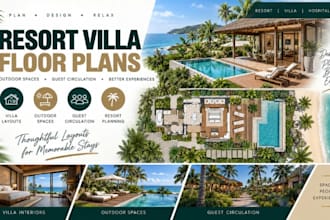 create resort villa floor plans, outdoor spaces guest circulation
