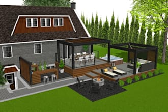 design 3d porch, deck, patio, pergola and outdoor living space