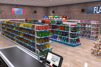 do 3d supermarket interior design kiosk bbq retail store food mart grocery store