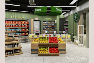 do 3d supermarket interior design kiosk bbq retail store food mart grocery store