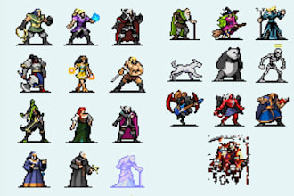 design 2d pixel art character, pixel art sprite sheets, pixel art for your game