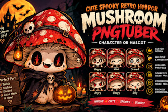 cute spooky retro horror halloween mushroom pngtuber character or mascot