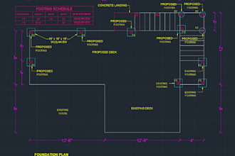 draft framing foundation plans, footing schedules, structural detail in concrete