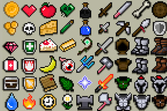 create pixel art icons 2d game object and textures for minecraft roblox rpg game