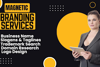 create catchy business name, brand name, slogans,  domain name, logo design