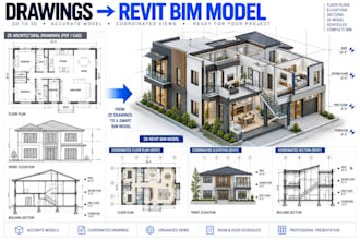 convert architectural drawings into coordinated revit bim models