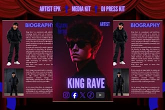 design innovative artist epk, dj epk, music press kit one sheet