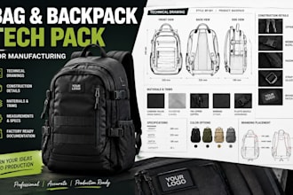 create bag and backpack tech pack for manufacturing