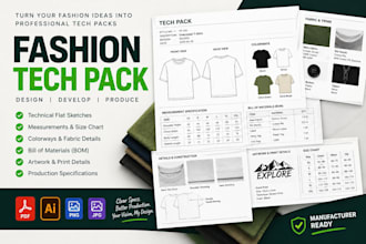 create clothing tech packs, technical flats and spec sheets