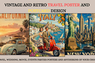 design vintage retro USA travel, movie poster or souvenir postcard illustration