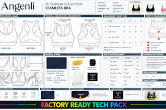 create activewear sports wear tech pack for clothing production