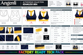 create activewear sports wear tech pack for clothing production