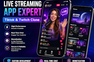 develop a live streaming app, video streaming app and streaming website