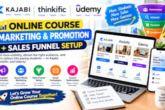 do kajabi online course marketing, thinkific udemy course promotion sales funnel