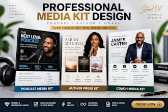 design professional podcast media kit, author press kit, coach media kit