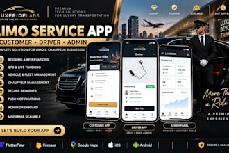 build limo service app with customer driver, chauffeur booking luxury ride app