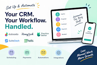 setup dubsado, honeybook, 17hats, hubspot crm and zapier automation