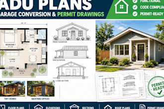 design adu floor plans, garage conversion and permit drawings