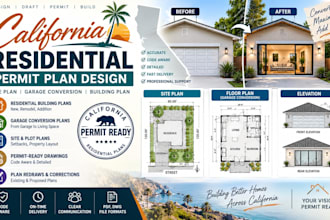 california residential permit plan design, site garage conversion, building plan