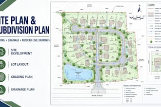 create site plan subdivision plan grading plan and autocad civil plan drawings