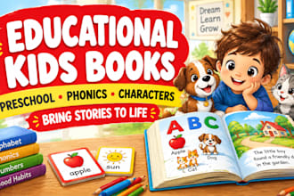 illustrate educational kids books, preschool stories, phonics and characters