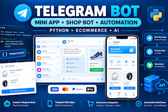 build a telegram bot, mini app, shop bot and ecommerce automation