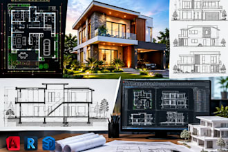 draw architectural elevations, sections, floor plans and autocad drawings
