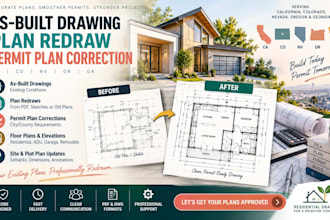 design as built drawing, plan redraw, correction for permit plan, ca,co,nv,or,ga