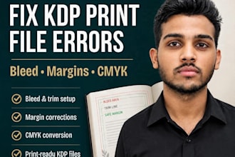 fix KDP print file errors, bleed, margins, and cmyk issues