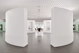 visualize art gallery interior,3d museum tour,exhibition hall render,walkthrough