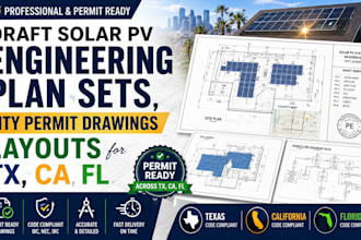 draft solar pv engineering plan sets, city permit drawings layouts for tx, ca fl
