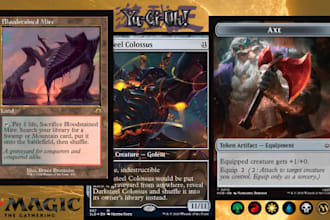 design custom mtg cards, tcg illustration, pokemon card, mtg edh commander deck