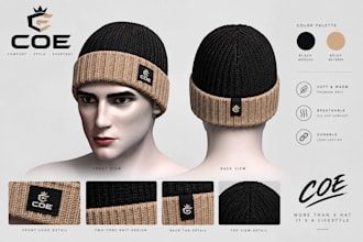 custom baseball cap techpack or bucket hat mockup design,and 3d beanie cad file
