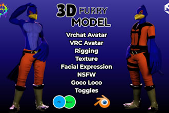 edit, rig and create 3d vrchat fursona avatar, 3d furry model for pc, quest