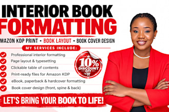 do interior book formatting, amazon KDP print, book layout and book cover design