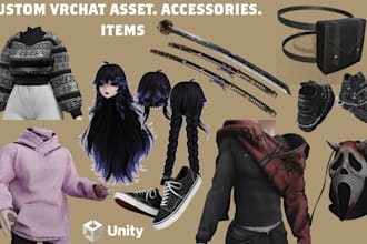 create custom vrchat asset, clothing, accessories, unity assets, items, props