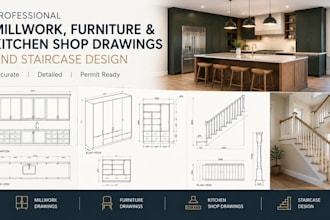 create millwork, furniture and kitchen shop drawings and staircase design