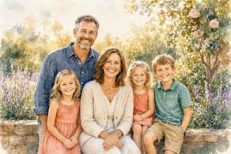 custom watercolor family portrait from photo